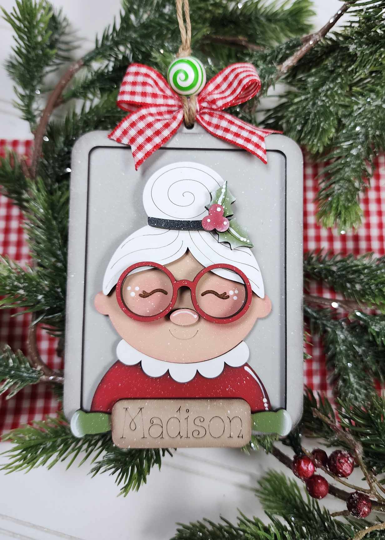 Personalized Mrs Clause w/Rolling Pin Painted Ornament (Copy)