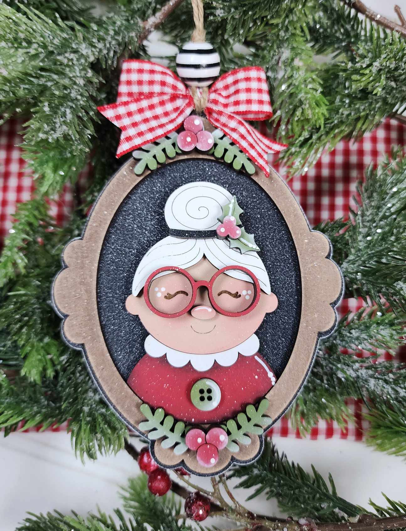 Framed Mrs Clause Painted Ornament