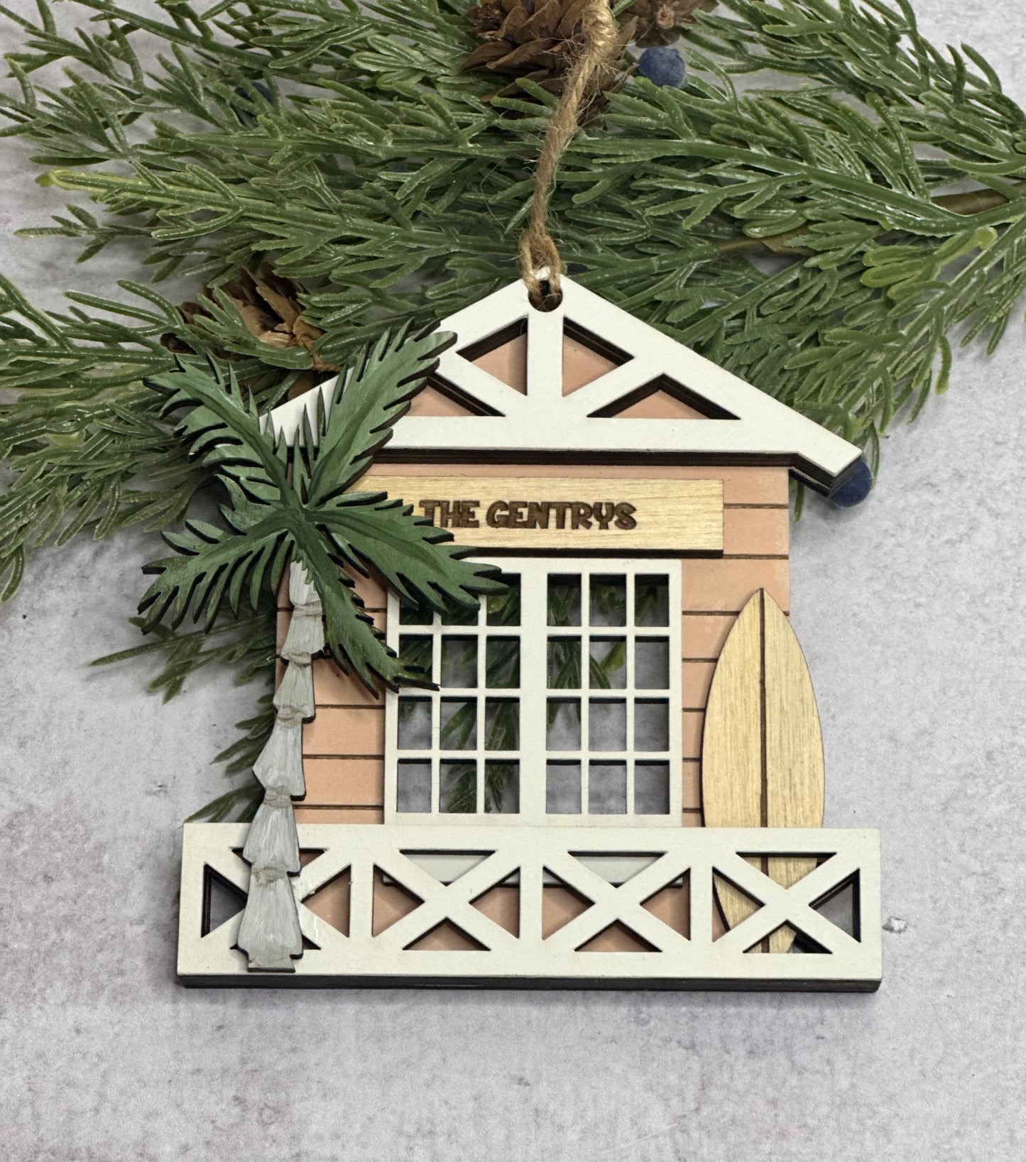 Personalized Beach Hut Christmas Ornament