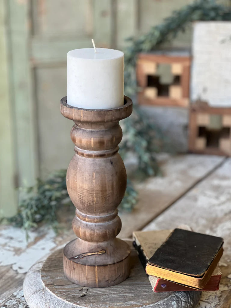Everly Candle Holder - 9.75" Wood tone