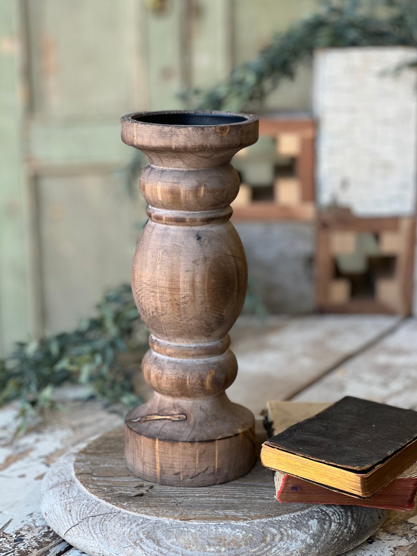 Everly Candle Holder - 9.75" Wood tone