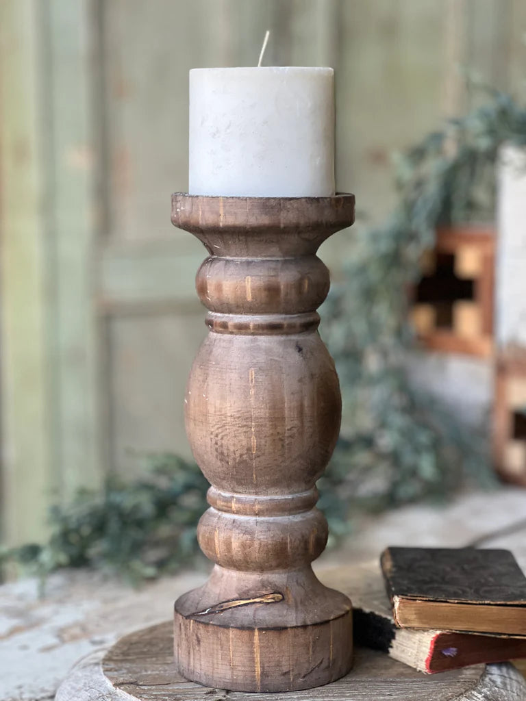 Everly Candle Holder - 9.75" Wood tone
