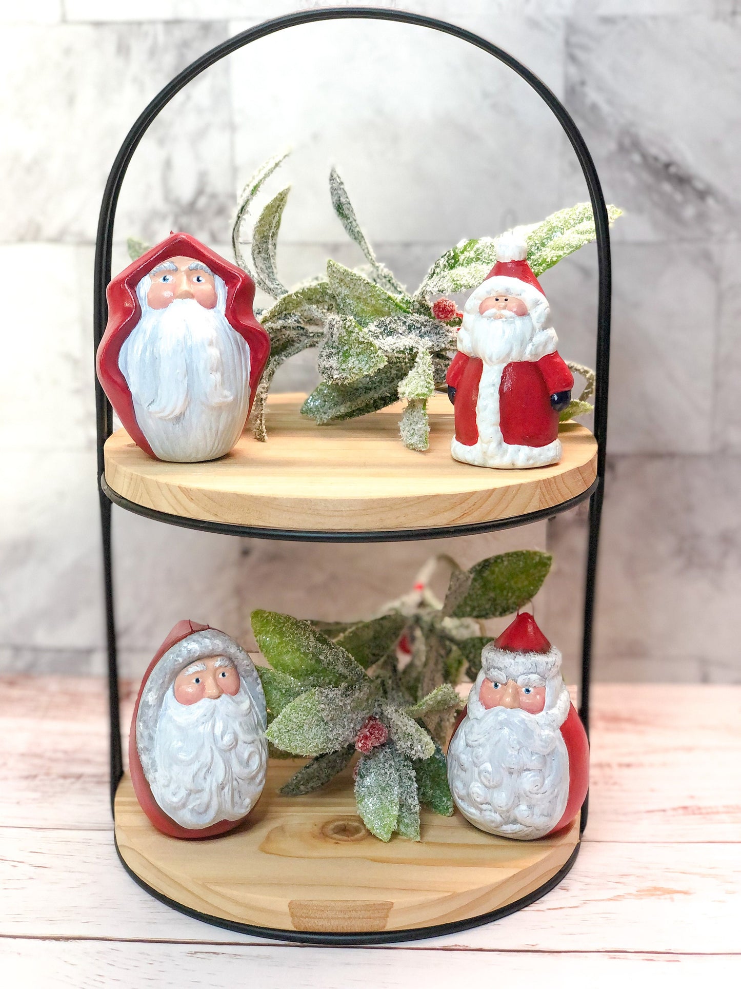 Hand Painted Ceramic Santa Tiered Tray Set | Ceramic Christmas Ornaments | Set of 4