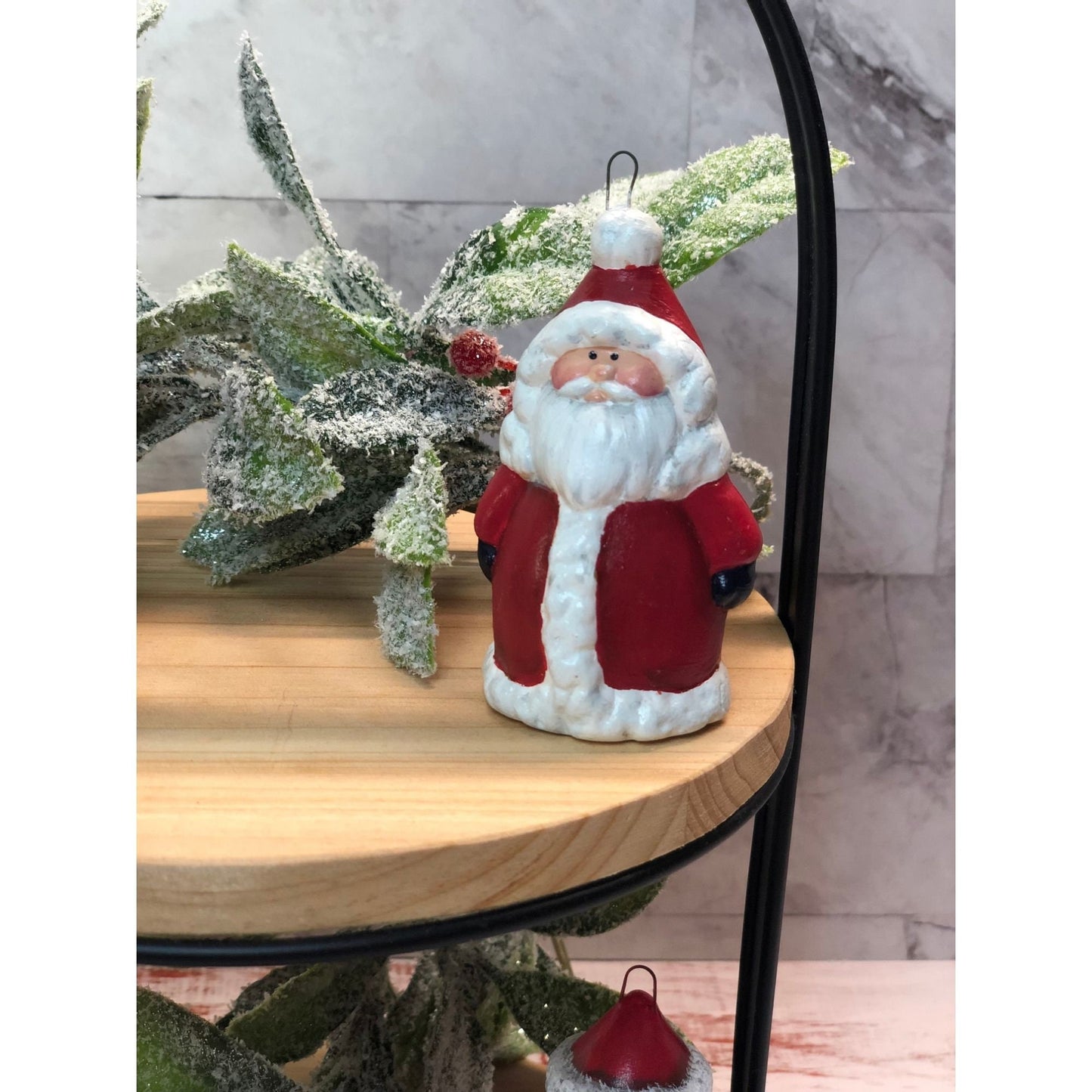 Hand Painted Ceramic Santa Tiered Tray Set | Ceramic Christmas Ornaments | Set of 4