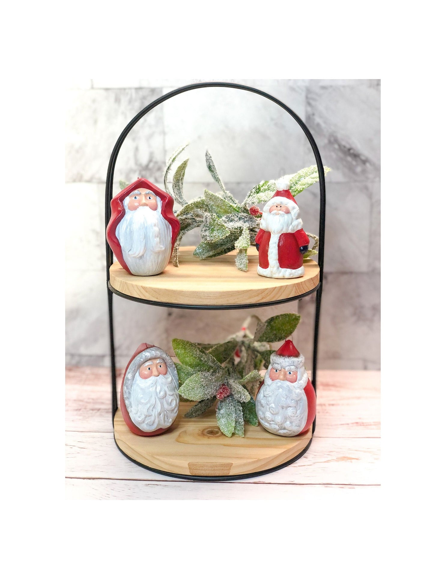 Hand Painted Ceramic Santa Tiered Tray Set | Ceramic Christmas Ornaments | Set of 4