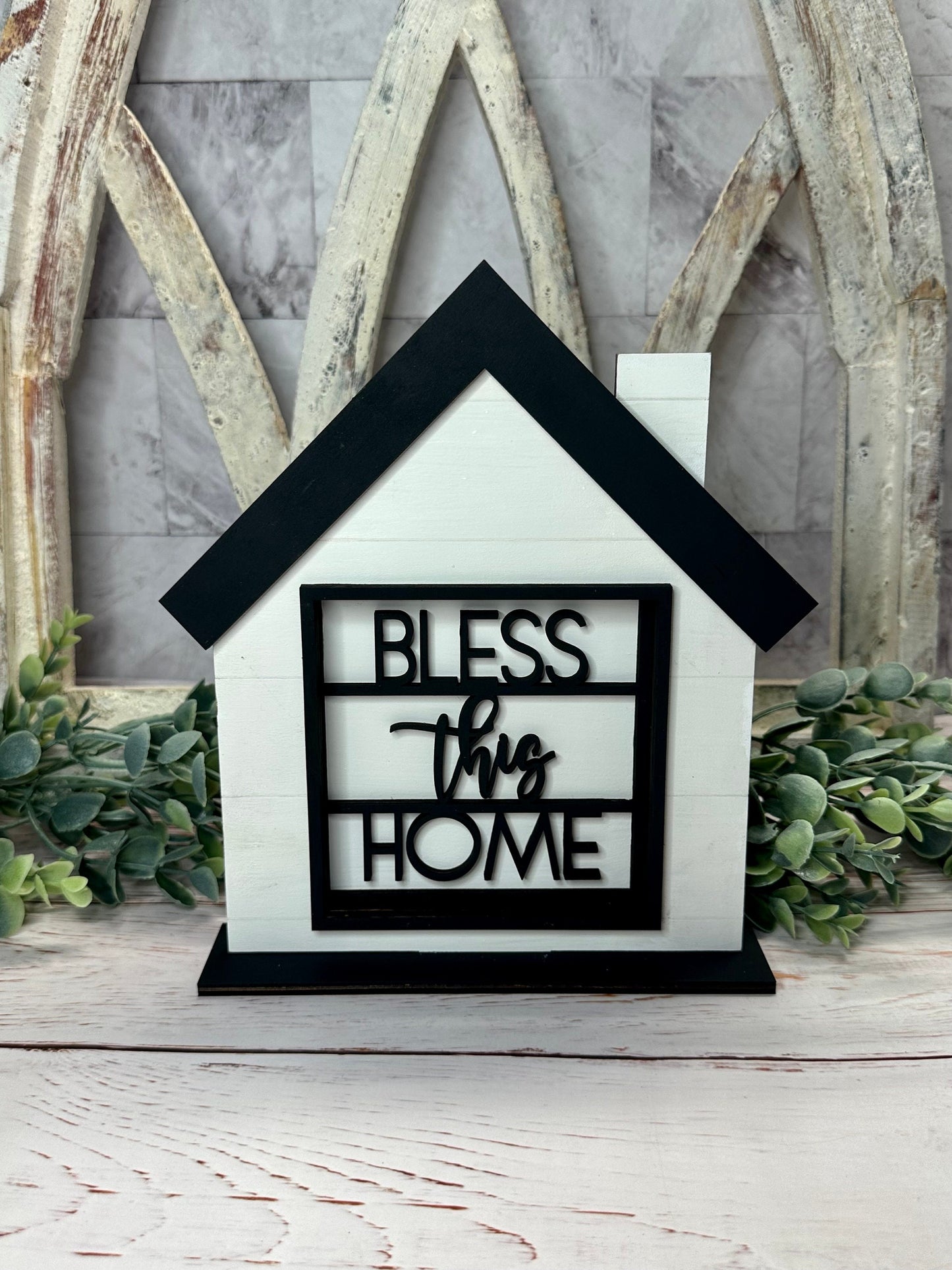 Interchangeable House, Home Decor, Thankful and Blessed, shelf sitter