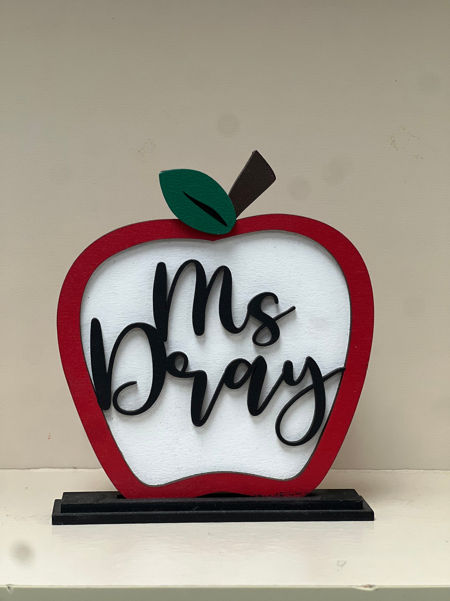 Apple Personalized teacher name sign shelf desk sitter, teacher appreciation gift