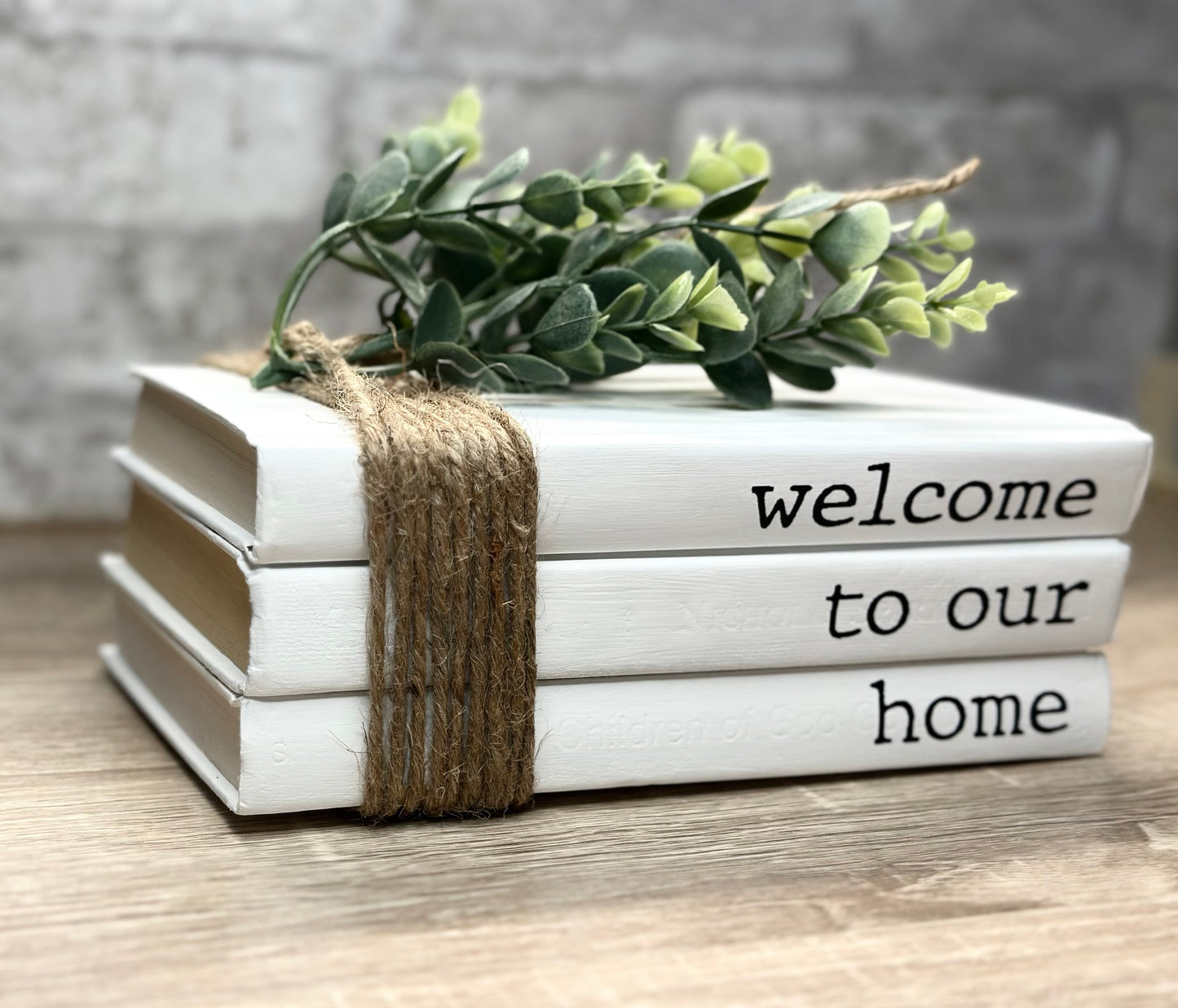 Decorative Books, Farmhouse Book Stacks, Table décor, welcome to our home