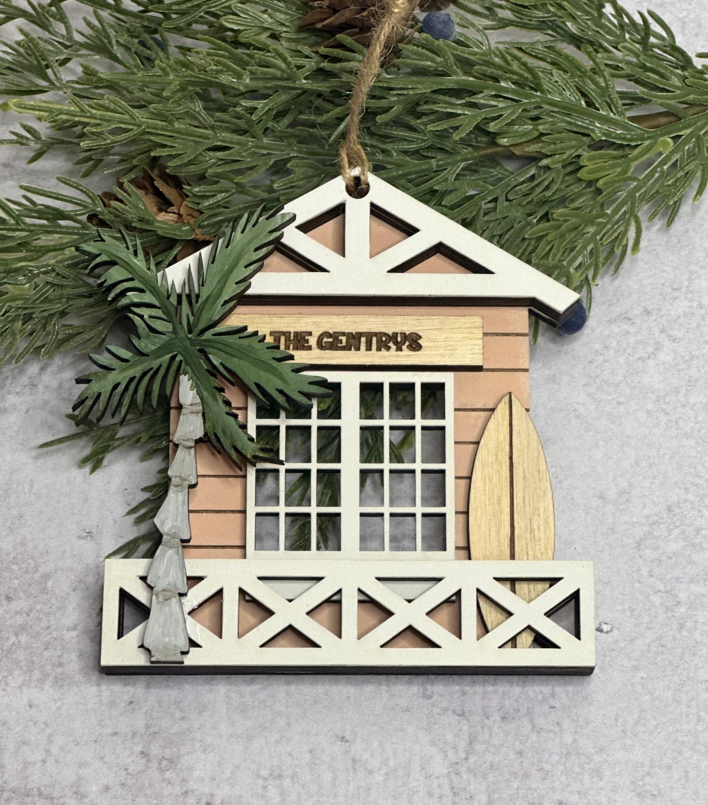 Personalized Beach Hut Christmas Ornament