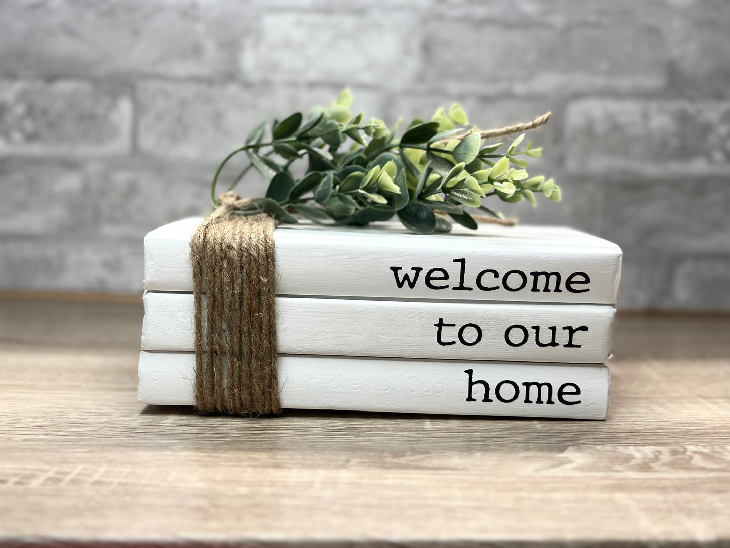 Decorative Books, Farmhouse Book Stacks, Table décor, welcome to our home