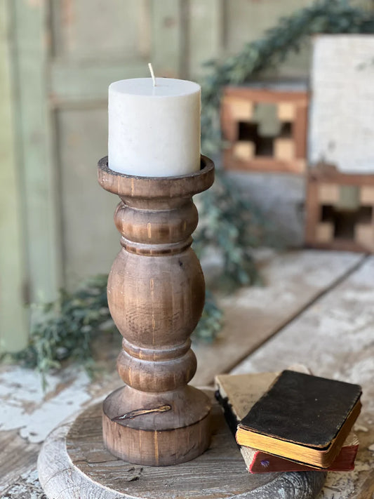 Everly Candle Holder - 9.75" Wood tone