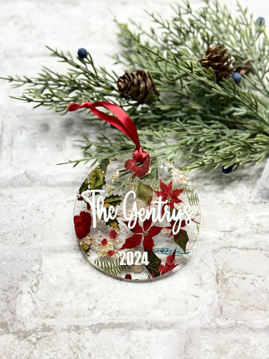 Personalized Christmas Floral Acrylic Ornament