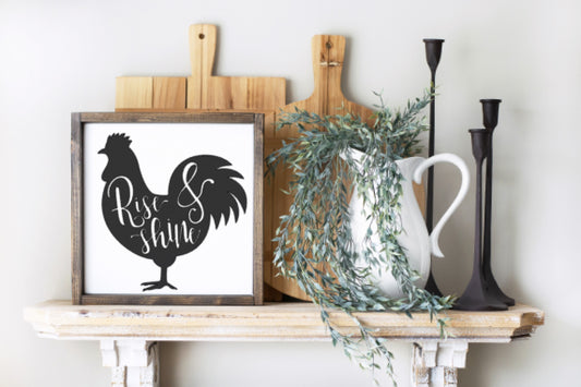 Rise and Shine Rooster Farmhouse Sign, Farmhouse Kitchen Sign