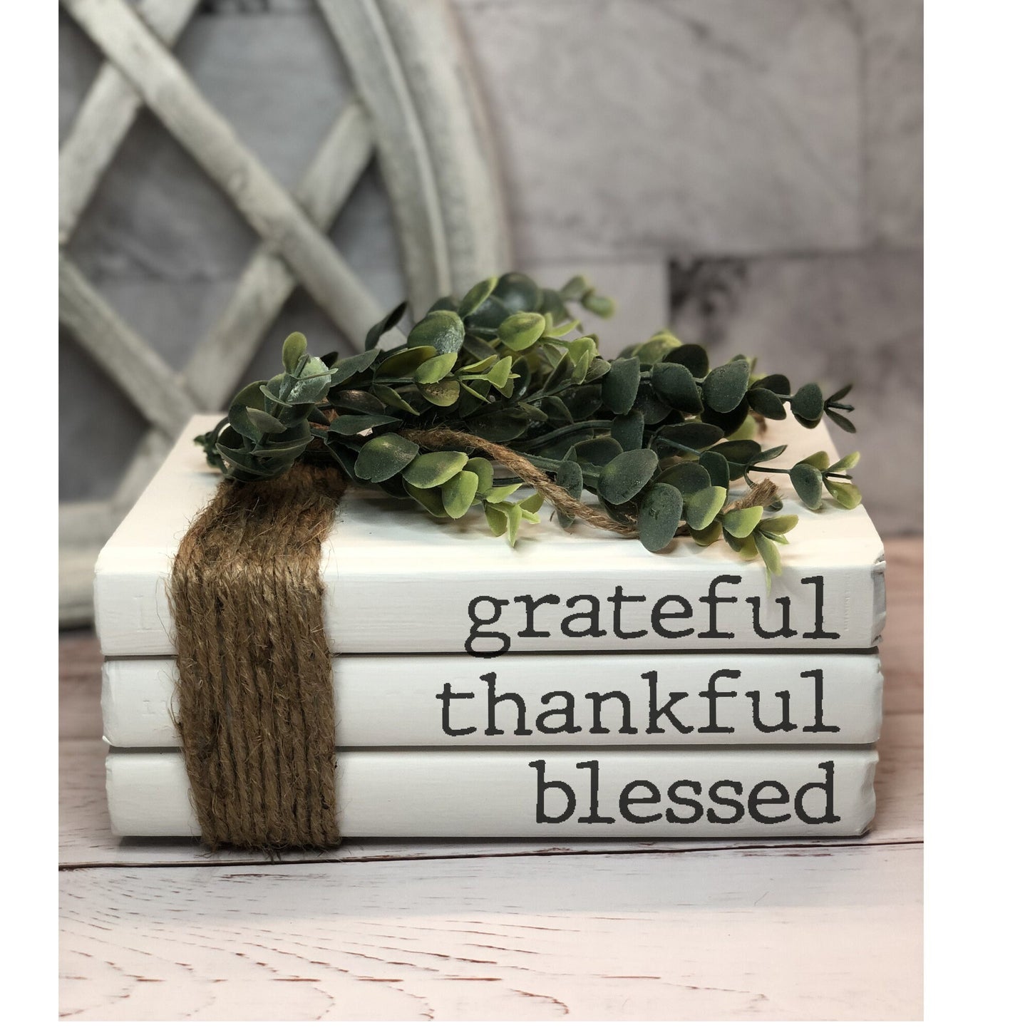 Decorative Books, Farmhouse Book Stacks, Table décor, Grateful Thankful Blessed