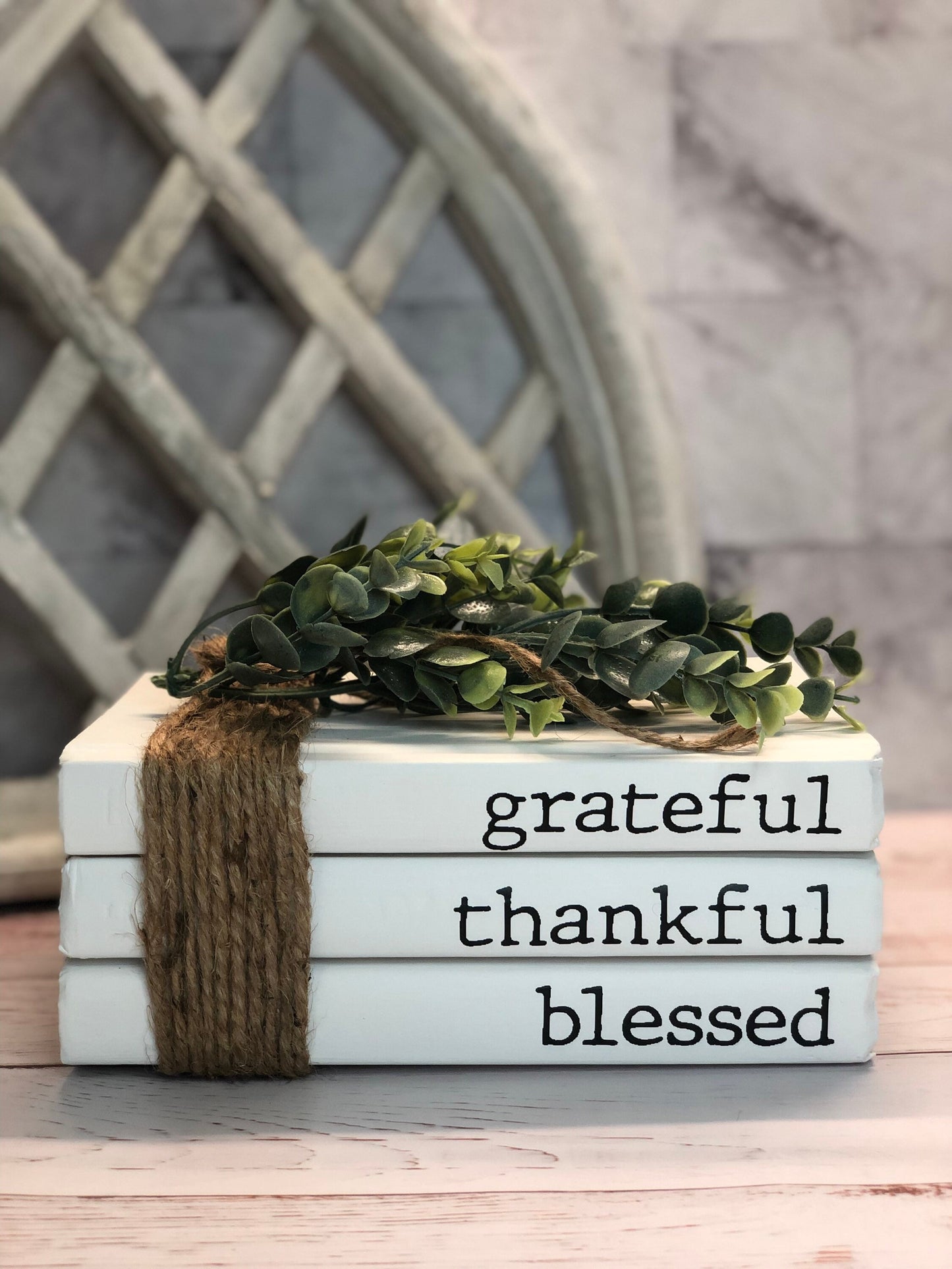 Decorative Books, Farmhouse Book Stacks, Table décor, Grateful Thankful Blessed