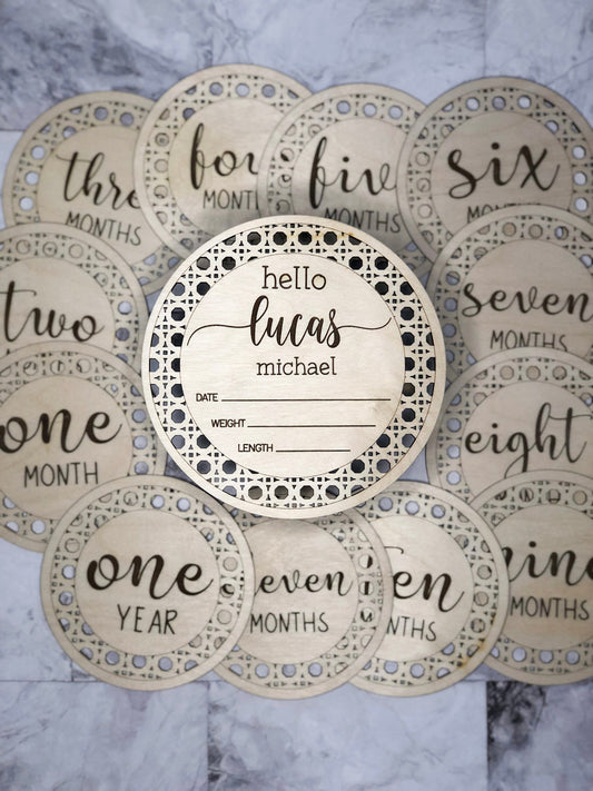 Rattan Baby Birth Stat and Milestone Set | Milestone Photo Prop | Newborn Photo